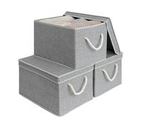 StorageWorks Large Storage Boxes with Lids, Clothes Organiser Box with Lids, Shelf Storage Baskets with Lids for Wardrobe, Bedroom Baskets, Fabric Storage Bins with Handles, Grey, 3-Pack