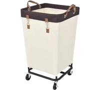 StorageWorks Laundry Basket with Wheels, 160L Large Hampers for Laundry, Rolling Washing Basket Bins Heavy Duty, Dirty Clothes Washing Hamper on Wheels for Hotel Home Dorm Laundry Room, Beige, 1-Pack