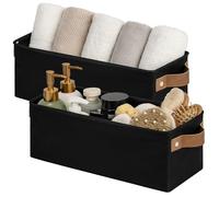 StorageWorks Long Narrow Storage Boxes, Fabric Storage Baskets for Shelves, Slim Storage Boxes with Handles and Metal Frame, Decorative Bins for Bathroom Counter Wardrobe Organising, Black, 2-Pack