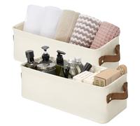 StorageWorks Narrow Storage Boxes, Bathroom Storage Baskets for Wardrobe, Long Narrow Storage Boxes for Clothes, Fabric Storage Box with Handles, Slim Toilet Roll Basket, Beige, 2-Pack