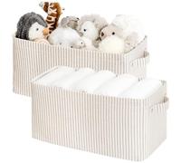 StorageWorks Narrow Storage Boxes, Bathroom Storage Baskets for Wardrobe, Rectangular Organiser for Clothes, Collapsible Storage Baskets with Handles, Toilet Paper Storage, Grey and White, 2-Pack