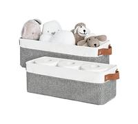 StorageWorks Narrow Storage Boxes for Shelf, Long Storage Baskets with Metal Frame, Slim Storage Boxes for Organising, Decorative Foldable Cloth Bins for Living Room Counter, Grey and White, 2-Pack