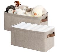 StorageWorks Narrow Storage Boxes, Large Basket for Wardrobe and Shelves, Fabric Organiser for Clothes, Collapsible Storage Baskets with PU Handles, Toilet Paper Storage, Brown and Beige, 2-Pack