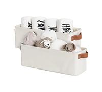 StorageWorks Narrow Storage Boxes, Long Storage Baskets for Organising Wardrobe, Fabric Storage Boxes with Handles and Metal Frame, Decorative Shelf Bins for Bathroom Counter Office, Beige, 2-Pack