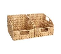 StorageWorks Pantry Baskets for Organizing, Wicker Basket with Built-in Handles, Handwoven Wicker Storage Baskets, Water Hyacinth for Shelves, 2 Pack