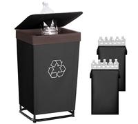 StorageWorks Recycling Bin with Lid, 29Gal Large Recycling Bin for Kitchen, Indoor Recycling Bins with 2 Reusable Washable Bags for Bottles and Cans, Steel Frame Fabric Sorter, 110L, Black