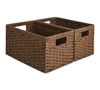 StorageWorks Round Paper Rope Storage Baskets, Rectangular Wicker Baskets with Built-in Handles, Gingerbread Brown, 2-Pack, 13” x 8.4” x 7.1”