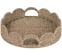 StorageWorks Round Wicker Scalloped Tray, Rattan Serving Trays with Handles, Seagrass Basket for Decorative & Organizing, 13" L x 13" W x 2.75" H