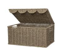StorageWorks Scalloped Edge Wicker Basket with Lid, Handwoven Natural Seagrass Basket for Décor, Shelves, Nursery Room