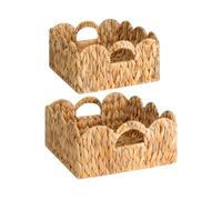 StorageWorks Scalloped Wicker Basket, Nursery Basket with Handles, Woven Rattan Baskets for Organizing, Scalloped Edge Basket Shelf Decorative, Water Hyacinth Bathroom Living Room Organizer, Set of 2
