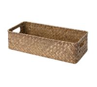StorageWorks Seagrass Baskets with Built-in Handles, Storage Box, Wicker Toilet Paper Box, Decorative Storage Basket, Handcrafted Storage Organiser for Bathroom, Living Room, Brown, 1 Pack