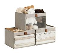 StorageWorks Shelf Storage Boxes, Clothes Storage Boxes with Clear Window and Handles, Foldable Storage Baskets for Shelves, Fabric Clothes Wardrobe Organiser for Bedroom, Brown and Beige, 3 Pack