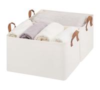 StorageWorks Shelf Storage Boxes, Extra Large Storage Baskets with Metal Frame, Wardrobe Storage Organiser for Shelves, Fabric Organiser Box, Bedroom Clothing Boxes with Handles, Beige, 2-Pack