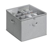 StorageWorks Shoe Organiser Box, Fits up to 16 Pairs, Foldable Shoe Storage Organiser, Fabric Shoe Storage Box with Clear Cover, Space Saver Shoe Box with Lid, Under Bed Shoe Storage, Grey
