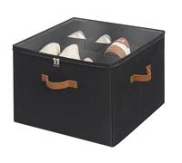 StorageWorks Shoe Organiser, Foldable Wardrobe Shoe Storage Fits up to 16 Pairs, Fabric Shoe Storage Box with Clear Cover, Adjustable Dividers for Shoe Storage, Shoe Cube Organizer, Black