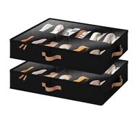 StorageWorks Shoe Organiser Under Bed for Closet, 2-Pack Ultra-thick Fabric Under Bed Shoe Storage Containers with Bottom Support and Adjustable Dividers, Fits up to 24 Pairs, Black