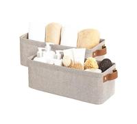 StorageWorks Slim Storage Boxes, Long Storage Baskets for Wardrobe Shelves, Narrow Storage Boxes with Handles and Metal Frame, Decorative Shelf Bins for Organising Entryway Counter, Brown, 2-Pack
