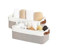 StorageWorks Small Storage Baskets, Bathroom Storage Box for Organising Toiletries, Wardrobe Storage Organiser, Narrow Basket with Handles, Fabric Boxes for Shelves, Brown and White, 2-Pack