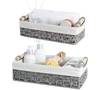 StorageWorks Storage Basket for Organizing, Small Wicker Baskets with Natural Fiber Liner, Toilet Paper Storage Basket for Countertop, Toilet Tank Top, Grey, Set of 2