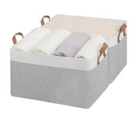 StorageWorks Storage Baskets for Shelves, Extra Large Closet Baskets with Metal Frame, Wardrobe Storage Boxes Large, Shelf Boxes, Bedroom Clothes Boxes with Handles, Grey and White, 2-Pack