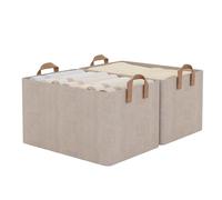 StorageWorks Storage Baskets for Shelves, Foldable Fabric Closet Storage Boxes with Handles, Wardrobe Organiser Boxes, Fabric Storage Bins for Organiser Clothes, Jumbo, Brown and Beige, 2-Pack