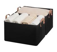 StorageWorks Storage Baskets for Shelves, Foldable Storage Boxes with Handles, Long Storage Basket, Wardrobe Organiser Boxes, Fabric Storage Bins for Organiser Clothes, Jumbo, Black, 2-Pack