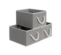 StorageWorks Storage Baskets for Shelves, Foldable Storage Boxes with Soft Handles, Fabric Organiser Boxes for Wardrobe, Decorative Storage Baskets for Organising Clothes, Grey, 3-Pack