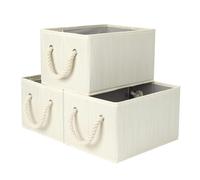 StorageWorks Storage Baskets for Shelves, Wardrobe Organiser Boxes with Handles, Clothes Storage Boxes, Fabric Storage Box for Organising Towels, T-shirts, Toys, Beige, White & Ivory, 3-Pack, Small