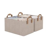 StorageWorks Storage Boxes, Fabric Storage Baskets for Shelves, Large Storage Boxes with Metal Frame, Clothes Baskets and Boxes with Handles, Wardrobe Organiser Bins, Brown and Beige, 2-Pack