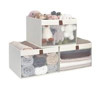 StorageWorks Storage Boxes, Fabric Storage Boxes for Shelves, Wardrobe Storage Baskets with Metal Frame, Clothes Storage Baskets with Handles, Foldable Organiser for Clothes, Beige, 3 Pack