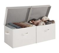 StorageWorks Storage Boxes with Lids, Extra Large Storage Baskets for Shelves, Fabric Clothes Storage Boxes with Lids, Pretty Top Wardrobe Organisation, Mixing of Beige, White & Ivory, 2-Pack