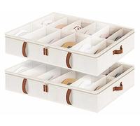StorageWorks Under Bed Shoe Storage Organiser, Underbed Shoes Container with Adjustable Dividers Fits up to 24 Pairs, Underbed Shoe Storage Boxes with Cover, Space-Saving Shoe Box, Beige, 2-Pack