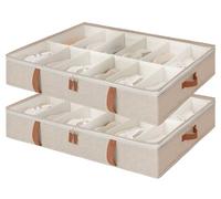 StorageWorks Under Bed Shoe Storage Organiser, Underbed Storage with Adjustable Dividers Fits up to 24 Pairs, Shoe Underbed Box with Cover, Space-Saving Under Bed Storage Box with Lid, Brown, 2-Pack
