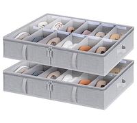 StorageWorks Under Bed Shoe Storage Organizer, Space-Saving Under Bed Storage Fits up to 24 Pairs, Underbed Shoes Container with Adjustable Dividers, Shoe Storage Box with Cover, Grey, 2-Pack