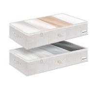 StorageWorks Under Bed Storage Boxes with Lids, Large Underbed Storage Box Containers for Bedroom Organising Blankets Bedding, Rigid Under Bed Clothes Organisers, Grey and White Stripes, 2-Pack