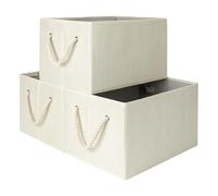 StorageWorks 32L Storage Baskets for Organizing, Foldable Baskets for Shelves, Fabric Bins with Handles, Beige, White & Ivory, 3-Pack