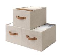 StorageWorks Wardrobe Storage Boxes, Shelf Storage Baskets for Organising Clothes, Foldable Baskets for Shelves, Large Fabric Storage Bins with Handles for Bedroom, Brown & Beige, 3-Pack