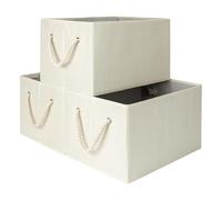StorageWorks Wardrobe Storage Boxes, Storage Baskets for Organising Clothes, Foldable Baskets for Shelves, Fabric Storage Boxes with Handles for Bedroom, Beige, White & Ivory, 3-Pack