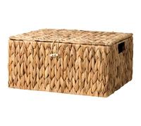 StorageWorks Water Hyacinth Wicker Baskets for Organising, Large Wicker Storage Basket with Lid, Decorative Storage Box with Lid, Wardrobe Storage Boxes with Built-in Handles, 1 Pack