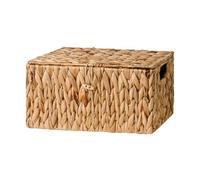 StorageWorks Water Hyacinth Wicker Boxes for Organising, Large Wicker Basket with Lid, Decorative Storage Box with Lid, Towel Storage Box for Bathroom, Organiser with Built-in Handles, 1 Pack