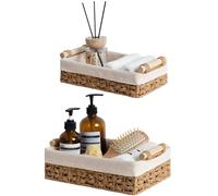 StorageWorks Wicker Baskets for Bathroom, Paper Rope Woven Storage Boxes for Organising Toiletries, Decorative Baskets for Home, Storage Boxes with Natural Fabric Liner, Light Brown, 2 Pack