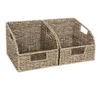 StorageWorks Wicker Baskets for Organising, Seagrass Organisers Boxes for Wardrobe, Handwoven Storage Basket for Pantry Shelves, Trapezoidal Bedroom Storage Boxes for Kitchen Counter, 2 Pack