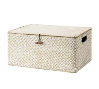 StorageWorks Wicker Box with Lid for Organising, Large Seagrass Storage Basket for Shelves, Wardrobe Storage Box with Lid, Decorative Box with Built-in Handles, White, Large, 1 Pack