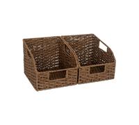 StorageWorks Wicker Storage Baskets for Organising, Paper Rope Wicker Baskets with Built-in Handles, Storage Box for Pantry Shelves, Wicker Storage Boxes for Wardrobe, Kitchen, Brown, 2 Pack