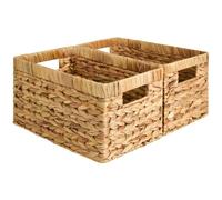 StorageWorks Wicker Storage Baskets for Shelves, Large Shelf Baskets with Handles, Rectangular Wicker Storage Boxes, Woven Basket for Organising Pantry Bathroom, Natural Water Hyacinth, 2-Pack