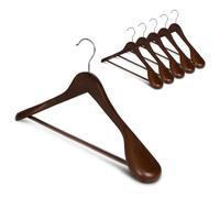 StorageWorks Wooden Coat Hangers for Clothes, Walnut Color, 6-Pack | Solid Wood Hangers, Extra Wide Shoulders, Space Saving Hangers for Wardrobe, Anti-Slip Trouser Bar, Heavy Duty Coat Hangers