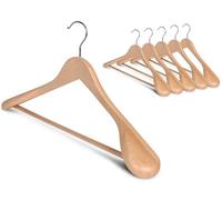 StorageWorks Wooden Suit Hangers, Wooden Coat Hangers Adult for Wardrobe, Extra Wide Shoulder Natural Wood Hanger for Duty Suit, Coats, Closet Essentials Organiser, Natural Wood Color, 6 Pack
