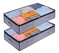 Storagezoid 2 Pack 90 L Three-Ply Foldable Underbed Storage Bags with Reinforced Handles, Sturdy Zips, Large Capacity & Clear Window for Clothes, Shoes, Blankets, Bedding and Duvet