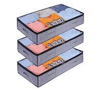 Storagezoid 3 Pack 90 L Three-ply Foldable Underbed Storage Bags with Reinforced Handles, Sturdy Zips, Large Capacity & Clear Window for Clothes, Shoes, Blankets, Bedding and Duvet