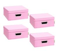 Storanda Set of 4 MIA Storage Box Half-Height with Lid Shelf Basket Shelf Box for Cube Shelf Kallax Storage Bedroom, Bathroom, Office Insert Drawer Divider, 28 x 28 x 14 cm, Pink